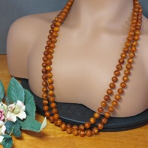 💚5/$25 Vintage 56" Long Marble Brown Plastic Bead Necklace